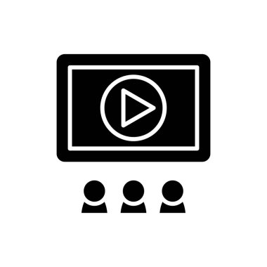 Sinema siyah simge kavramı. Sinema düz vektör simgesi, işaret, resim.