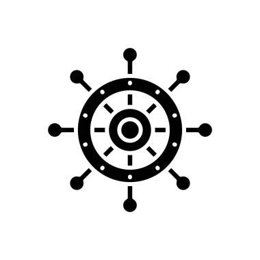 Kontrol tekerleği siyah simge kavramı. Denetim tekerlekli düz vektör işareti, işaret, illüstrasyon.