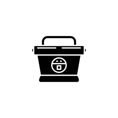 Soğutucu çanta siyah simge kavramı. Soğutucu çanta düz vektör simgesi, işaret, resim.