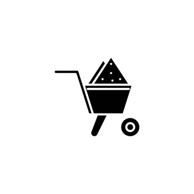 Yük arabası siyah simge kavramı. Yük arabası düz vektör simgesi, işaret, resim.