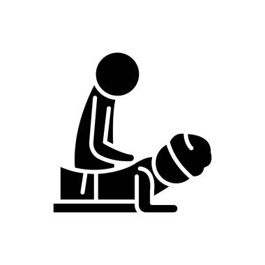 Masaj salonu siyah simge kavramı. Masaj salonu düz vektör simgesi, işaret, resim.