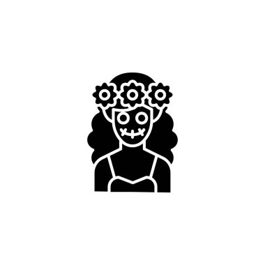 Meksikalı kadın siyah simge kavramı. Meksikalı kadın düz vektör simgesi, işaret, resim.