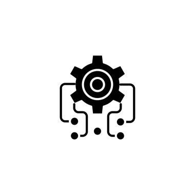 Microcircuit siyah simge kavramı. Microcircuit düz vektör simgesi, işaret, resim.