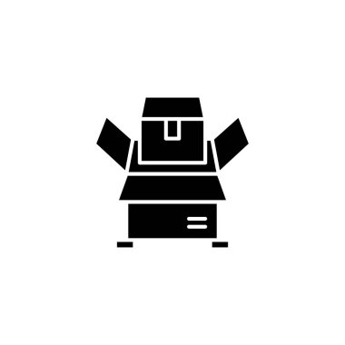 Paket parsel siyah simge kavramı. Paket parsel düz vektör simgesi, işaret, resim.