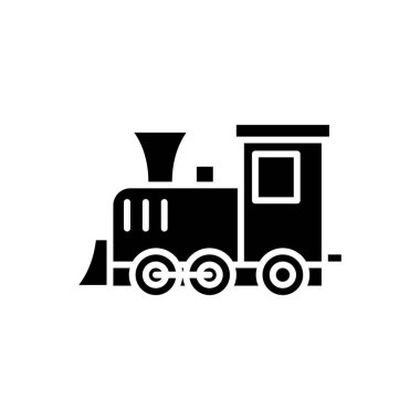 Lokomotif siyah simge kavramı oynamak. Oynarken lokomotif düz vektör simgesi, işaret, resim.