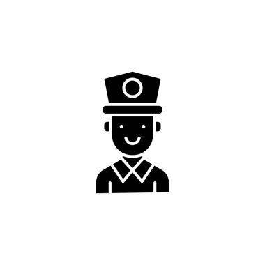Polis siyah simge kavramı. Polis düz vektör simgesi, işaret, resim.