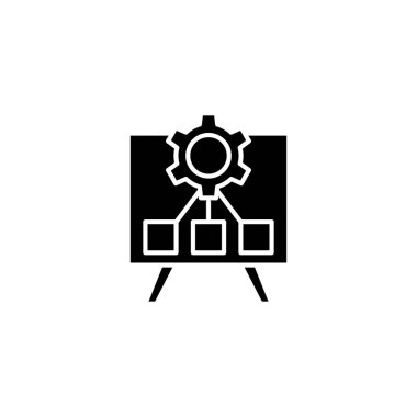Proje siyah simge kavram tanıtımı. Proje düz vektör simgesi, işaret, illüstrasyon tanıtımı.