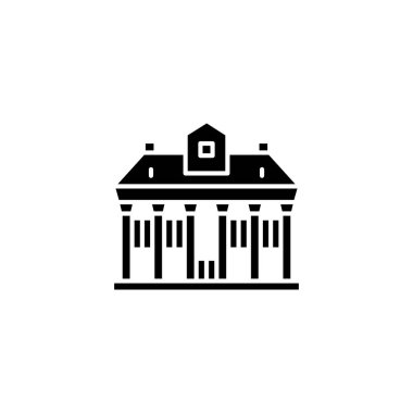 Kamu binası siyah simge kavramı. İnşaat düz vektör simgesi, işaret, illüstrasyon kamu.