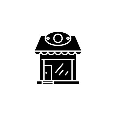 Perakende mağaza siyah simge konsepti. Perakende mağaza düz vektör simgesi, işaret, resim.