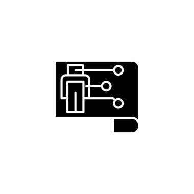 Robot siyah simge kavram şeması. Robot düz vektör simgesi, işaret, resim düzeni.