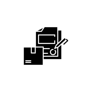 Lojistik sözleşme siyah simge kavramı imzalama. İmzalama lojistik sözleşme düz vektör simgesi, işaret, resim.