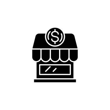 Küçük iş siyah simge kavramı. Küçük işletme düz vektör simgesi, işaret, resim.