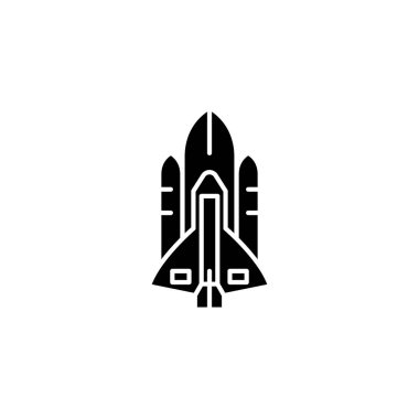 Uzay mekiği siyah simge kavramı. Uzay mekiği düz vektör simgesi, işaret, resim.