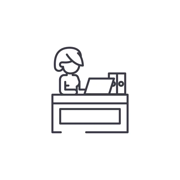 Sekretarka w biurze liniowe ikona koncepcja. Sekretarka w biurze linii wektor znak, symbol, ilustracja. — Wektor stockowy