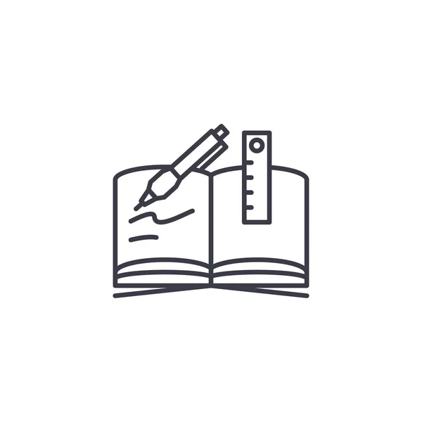 Lineares Icon-Konzept für Schreibbücher. Schreibbuch-Zeilenvektorzeichen, Symbol, Illustration. — Stockvektor