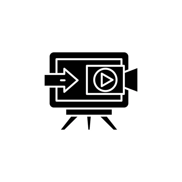 Werbung im tv black icon concept. Werbung auf tv flache Vektorsymbol, Zeichen, Illustration. — Stockvektor