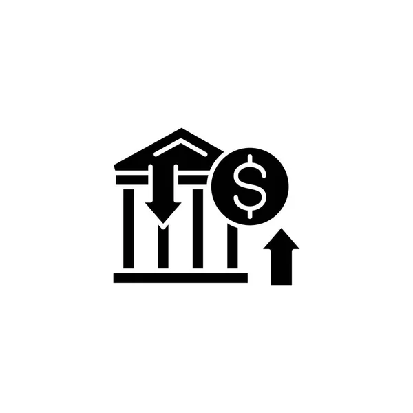 Operações bancárias conceito ícone preto. Operações bancárias símbolo vetorial plano, sinal, ilustração . — Vetor de Stock
