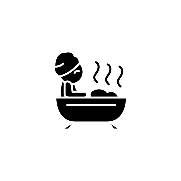 沐浴放松黑色图标概念。沐浴松弛平面矢量符号, 符号, 插图. — 图库矢量图片