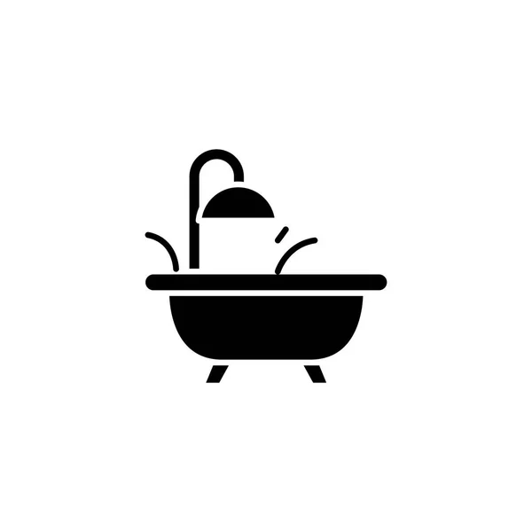 Konsep ikon hitam bak mandi. Bath tub simbol vektor datar, tanda, ilustrasi . - Stok Vektor