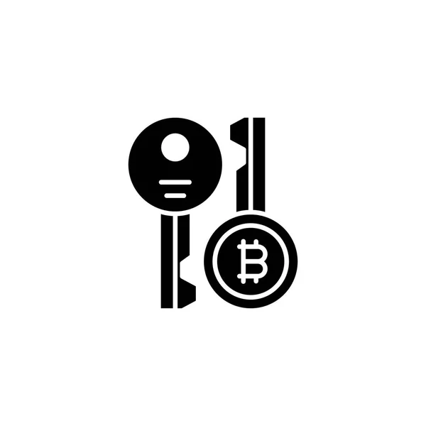 Bitcoin cryptographic keys black icon concept. Bitcoin cryptographic keys flat  vector symbol, sign, illustration. — Stock Vector