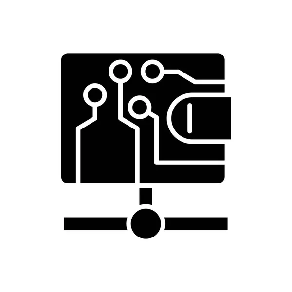 Bitcoin transacciones concepto icono negro. Bitcoin transacciones símbolo de vector plano, signo, ilustración . — Archivo Imágenes Vectoriales