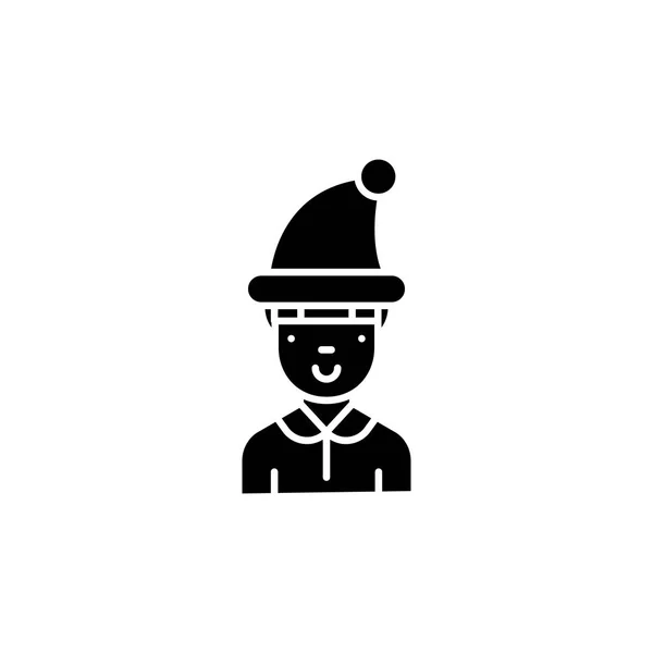 Niño en invierno sombrero negro icono concepto. Niño en sombrero de invierno símbolo de vector plano, signo, ilustración . — Vector de stock