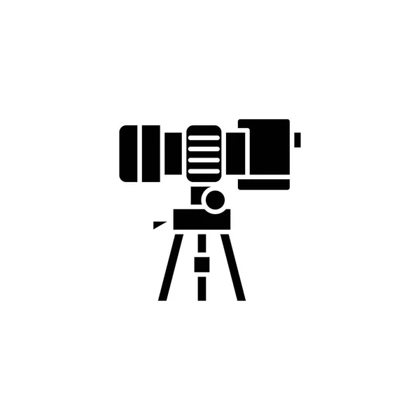 Camera on the stand black icon concept. Camera on the stand flat  vector symbol, sign, illustration. — Stock Vector