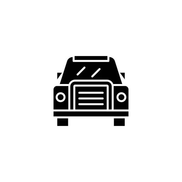 Auto-Frontansicht schwarzes Symbol-Konzept. Auto Vorderseite flaches Vektorsymbol, Schild, Illustration. — Stockvektor