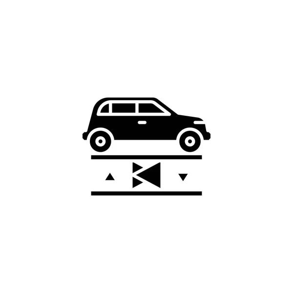 Car lift concetto icona nera. Ascensore per auto simbolo vettoriale piatto, segno, illustrazione . — Vettoriale Stock