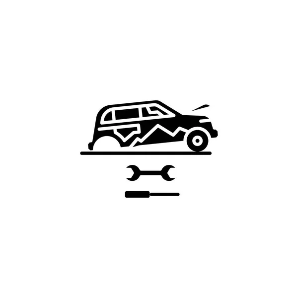 Voiture concept icône noire de réparation. Réparation de voiture symbole vectoriel plat, signe, illustration . — Image vectorielle