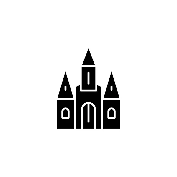 大教堂黑色图标概念。大教堂平的载体标志, 标志, 例证. — 图库矢量图片