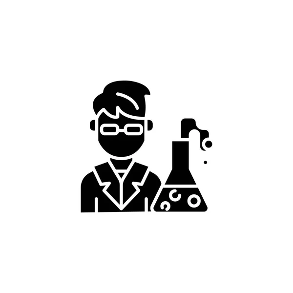 Chemiker Black Icon Konzept. Chemiker flaches Vektorsymbol, Zeichen, Illustration. — Stockvektor