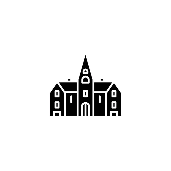Kilise siyah simge kavramı. Kilise düz vektör simgesi, işaret, resim. — Stok Vektör
