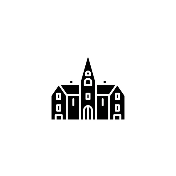Kilise siyah simge kavramı. Kilise düz vektör simgesi, işaret, resim.