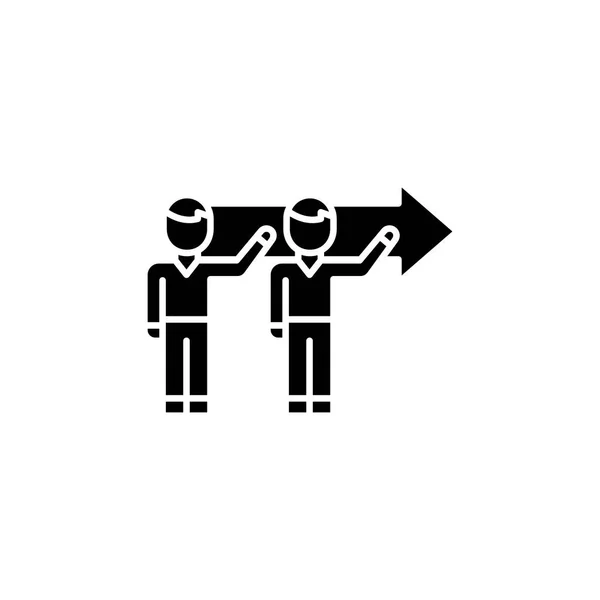 Objectif commun tandem icône noire concept. Objectif tandem commun vecteur plat symbole, signe, illustration . — Image vectorielle