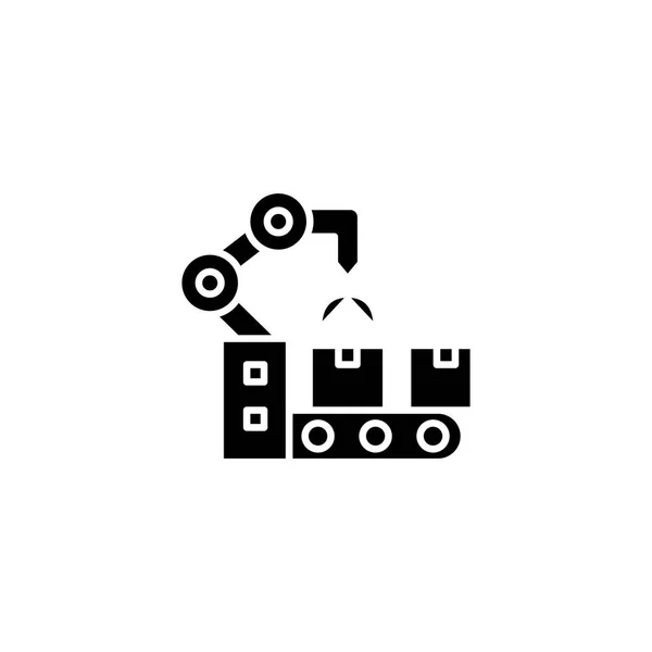 Concepto de icono negro de robótica transportadora. Robótica transportadora vector plano símbolo, signo, ilustración . — Vector de stock