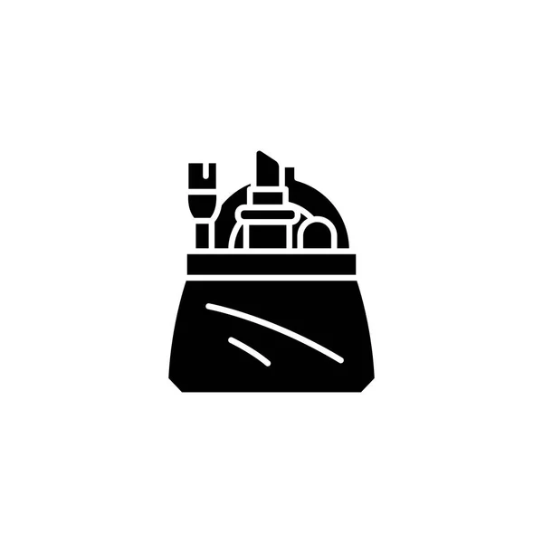 Concepto de icono negro bolsa cosmética. Bolso cosmético vector plano símbolo, signo, ilustración . — Vector de stock