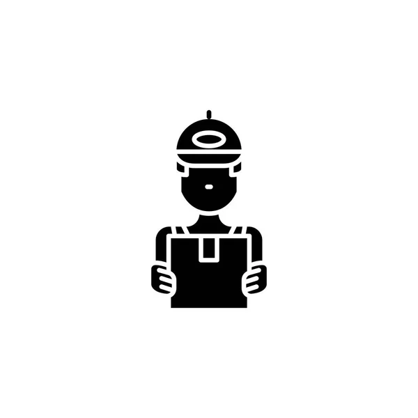 Concepto de icono negro de mensajero. Mensajero vector plano símbolo, signo, ilustración . — Vector de stock