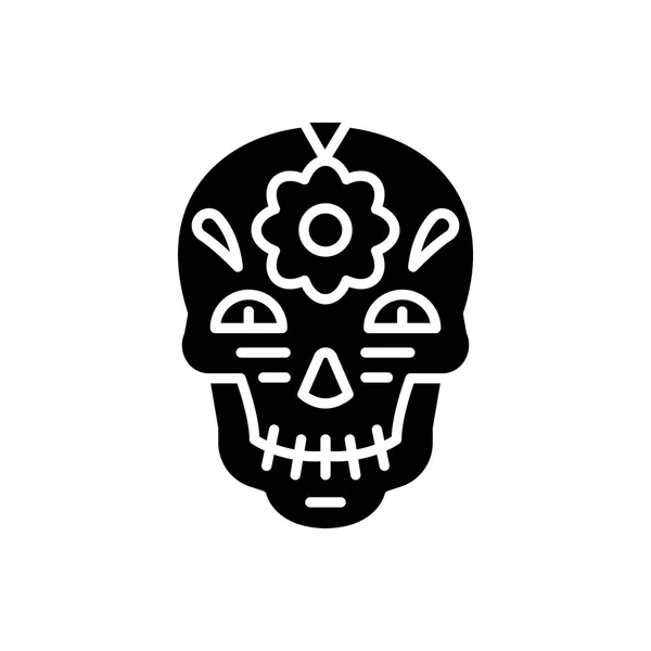 Dekoracja czaszka czarny ikona koncepcja. Dekoracja czaszka płaska wektor symbol, znak, ilustracja. — Wektor stockowy