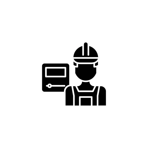 Industrial worker black icon concept. Industrial worker flat  vector symbol, sign, illustration. — Stock Vector