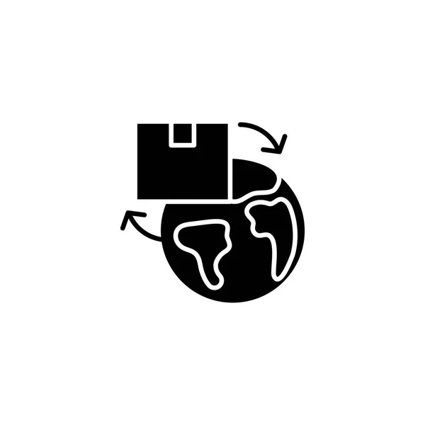 Consegna internazionale concetto di icona nera. Consegna internazionale simbolo vettore piatto, segno, illustrazione . — Vettoriale Stock