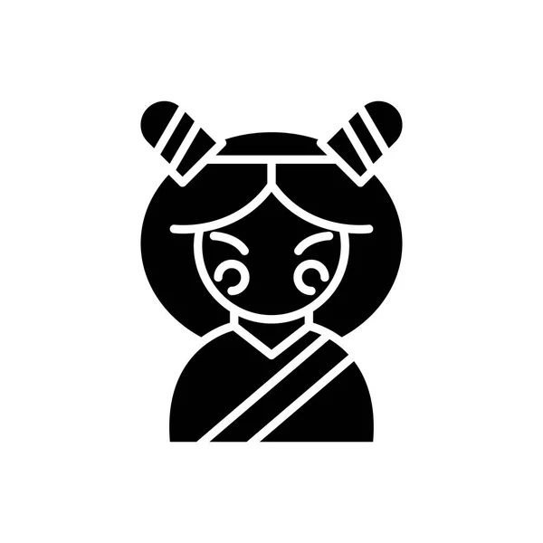 Japanese woman black icon concept. Japanese woman flat  vector symbol, sign, illustration.