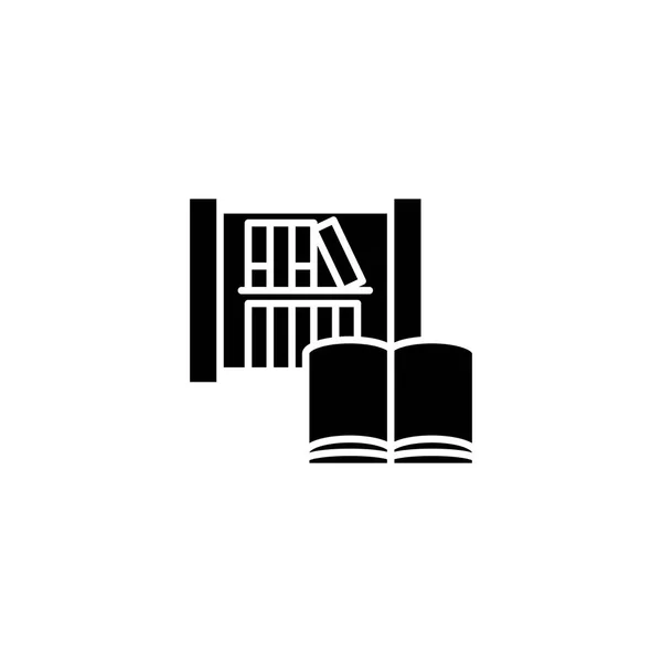 Bibliothek und Bücher schwarze Ikone Konzept. Bibliothek und Bücher Flachvektorsymbol, Zeichen, Illustration. — Stockvektor