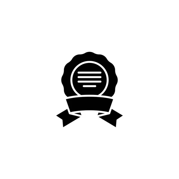 Medalla con concepto de icono negro de cinta. Medalla con cinta plana vector símbolo, signo, ilustración . — Vector de stock