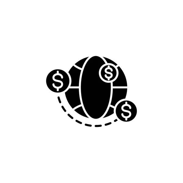 Transferencias de dinero concepto icono negro. Transferencias de dinero símbolo de vector plano, signo, ilustración . — Vector de stock
