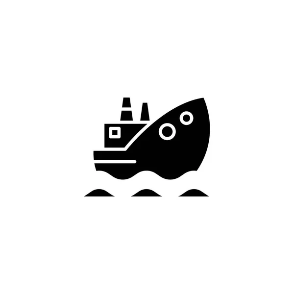 Ropný tanker černou ikonou koncept. Ropný tanker ploché vektor symbol, znamení, ilustrace. — Stockový vektor