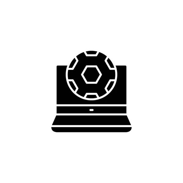 Online fotboll översättning svart ikon konceptet. Online fotboll översättning platt vektor symbol, underteckna, illustration. — Stock vektor