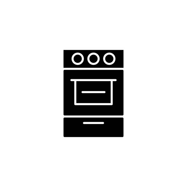 烤箱黑色图标概念。烤箱平面矢量符号, 符号, 插图. — 图库矢量图片