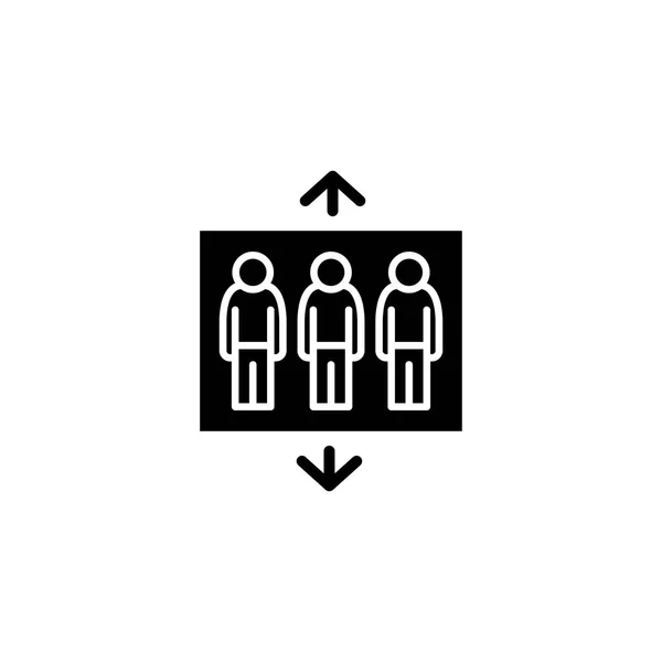 Passagerare lift svart ikon konceptet. Passagerare lift platt vektor symbol, underteckna, illustration. — Stock vektor