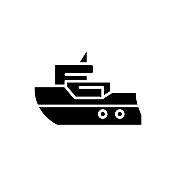 Konsep ikon hitam kapal penumpang. Simbol vektor datar kapal penumpang, tanda, ilustrasi . - Stok Vektor